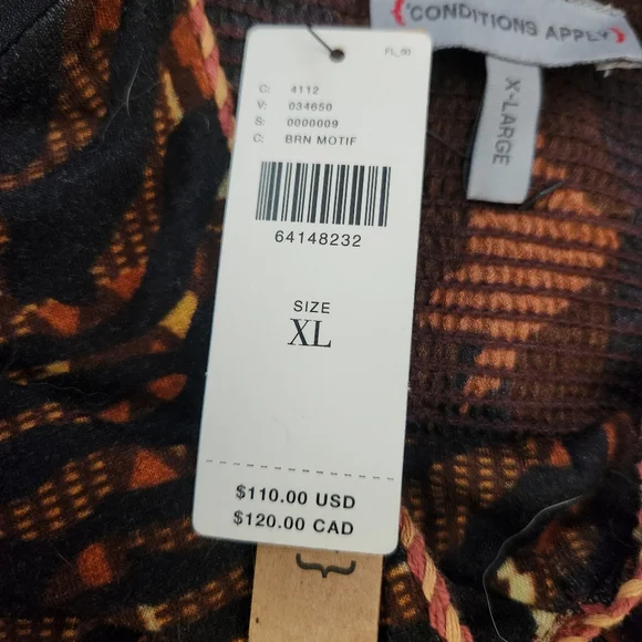 Anthropologie Conditions Apply Zeena Puff Sleeve Blouse‎ Brown Motif Women's XL - Picture 7 of 13